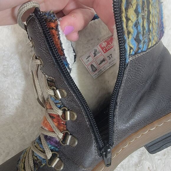 Rieker Felicitas Lace Up Side Zip Combat Boot Brown Multicolor EU 37 US 6-6.5 - Picture 5 of 16